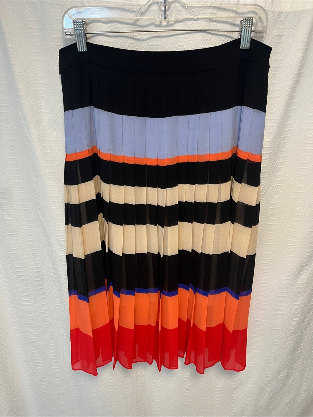 Ann Taylor Pleated Midi Skirt in Black, Cream, Red, Orange, Blue